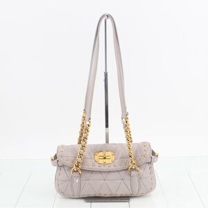 Miu Miu Quilted Light Taupe Shoulder Bag with Gold Hardware